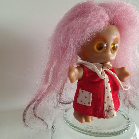 1964 Moon Goon Alien Troll Doll Pink Hair Red Polka Dot Dress L Khem Vintage - Picture 6 of 10